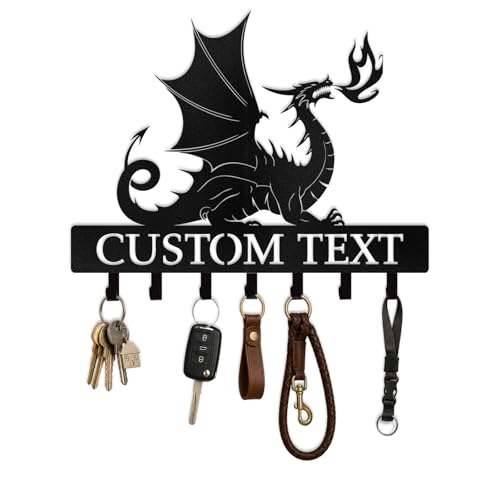 Custom Key Holder Wall Mount with Family Name Personalized Metal Dragon Key Hanger for Livingroom Front Door Entryway Decor New Home Gifts for Couples Family Men Women - color: Custom Dragon Key Hooks