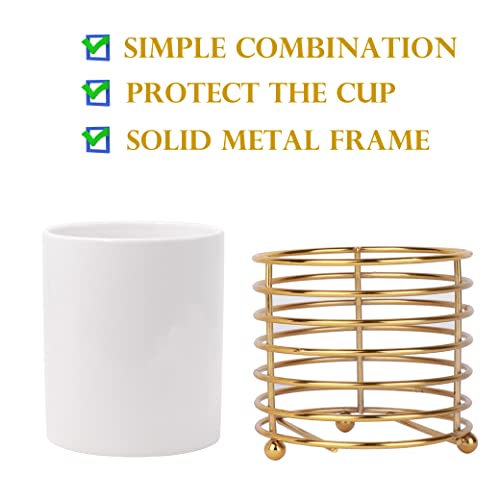 Spoon holder for Kitchen Countertop, Cutlery Flatware Caddy with Round Metal Bracket, Sturdy and Durable - color: White Gold, size: S