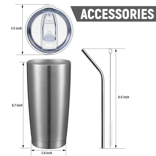 COMOOO 20oz Stainless Steel Tumbler Bulk Double Wall Vacuum Coffee Cup Insulated Travel Mug with Lid and Straw Durable Powder Coated Insulated Coffee Cup for Cold & Hot Drinks (silver, 4 pack - color: Silver