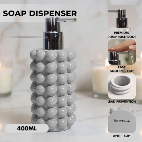 Better Trends Bathroom Accessories Set 3 Pieces Resin Bubble Textured Soap Dispenser, Toothbrush Holder & Tumbler for Vanity, Kitchen Sink & Countertop Organization Gray Nova Collection - color: Gray