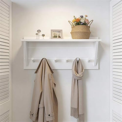 WEBI Coat Rack Wall Mount with Shelf,24" Long Entryway Wall Shelf with Hooks Underneath,6 Peg Hooks for Hanging Coats,Caps,Jacket,Clothes,White - color: White, size: 24 Inch