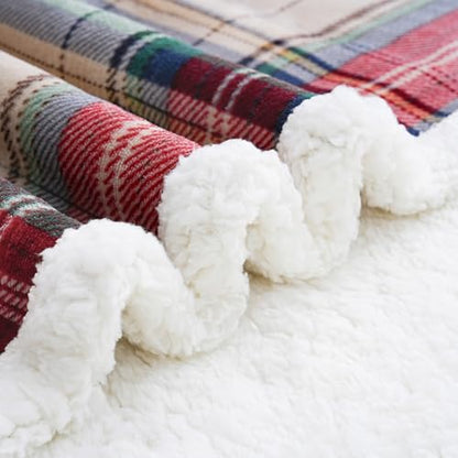 PU MEI Sherpa Fleece Throw Blanket 80" x 90" Reversible Plush Fluffy Large Big Blanket Lattice Flannel Blankets for All Season Use, Chrismas Red - color: Chrismas Red, size: 80"*90"