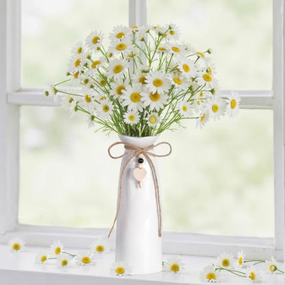 8 Inch Ceramic Vase with Jute Rope & Heart Charm, Elegant White Decorative Vase for Home Décor & Table Centerpieces - style: Slim