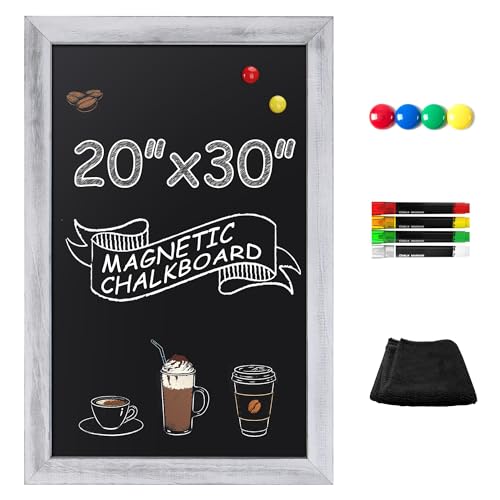 SELEAD Magnetic Chalkboard Words Sign - 20" x 30", White Solid Wood Frame | Rustic Wall Decor Bulletin Chalk Board Menu Pizarra for Home Kitchen, Business, Restaurant, Farmhouse - color: Rustic White, size: 20"W x 30"H