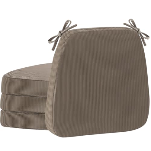 Dining Chair Cushions, Light Brown, 17"x16", Set of 4 | 2" Cooling Gel High-Density Foam, Chair Pads with Ties, Non-Slip Bottom, Removable Washable Cover, For Dining and Kitchen - color: Light Brown, size: 4 Count (Pack of 1)