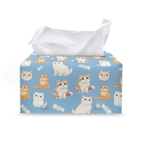Cute Cat Rectangle Tissue Box Cover Modern PU Leather Rectangular Tissue Box Tissue Box Holder Waterproof Tissue Cover Decorative Tissue Box Organizer for Bathroom - color: Cute Cat