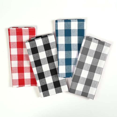 Gingham Buffalo Check Kitchen Towels, 4 Pack, 16x26 Inches, 100% Cotton - Super Absorbent, Quick Drying, Hand Towels for Drying Dishes, Dish Cleaning Towels with Hanging Loop, Multi - color: Multi - Gingham Plaid, size: 16 X 26 - 4 Pack