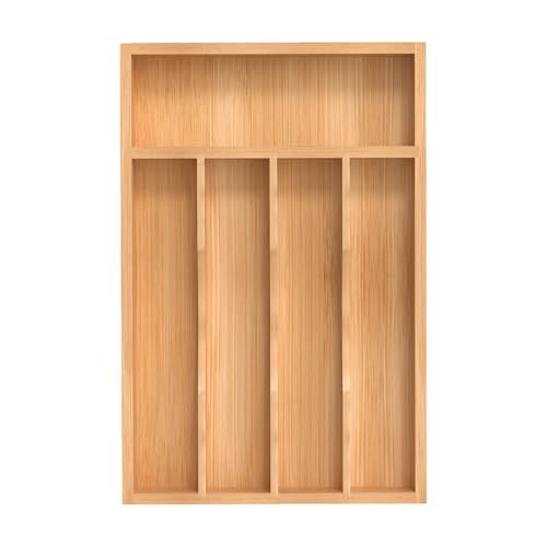 Silverware Organizer, Bamboo Kitchen Drawer Organizer, Utensil Holder, Cutlery Tray & Spoon Flatware Storage with Grooved Drawer Dividers (8.5''W x 13''D) - color: Natural, size: 8.5''W x 13''D