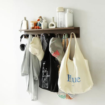 Entryway Coat Rack Hooks with Shelf, Sturdy Wooden Floating WallOrganizer Shelf with 4 Hooks siutable for Entrance, Mudroom, Kitchen, Bathroom,.etc(Walnut Finish) - color: Walnut Finish