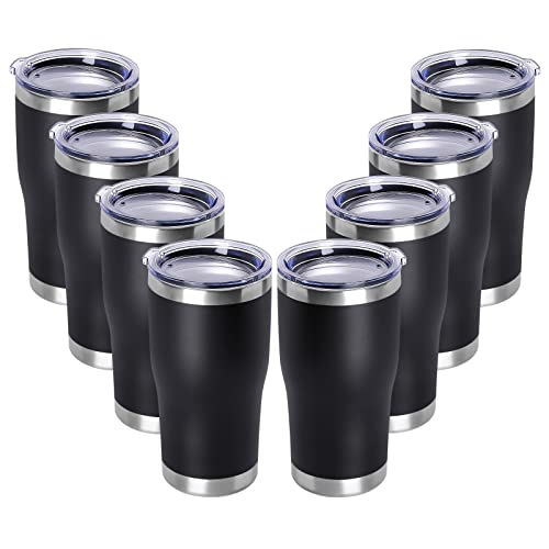 DOMICARE 20oz Tumbler with Lid Stainless Steel Tumblers Bulk, Double Wall Vacuum Insulated Coffee Travel Mug Powder Coated Tumbler, 8 Count (Pack of 1) Black - color: Black, size: 8 count