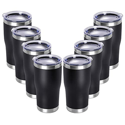 DOMICARE 20oz Tumbler with Lid Stainless Steel Tumblers Bulk, Double Wall Vacuum Insulated Coffee Travel Mug Powder Coated Tumbler, 8 Count (Pack of 1) Black - color: Black, size: 8 count