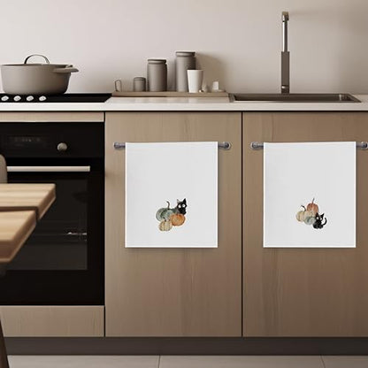 Fall Pumpkin Dish Towels Set - Fall Pumpkin Gifts Waffle Weave Kitchen Towels, Black Cat Gifts Hand Tea Towels, Fall Black Cat Bathroom Kitchen Decor (16×24 Inches Set of 2) - color: Fall-2
