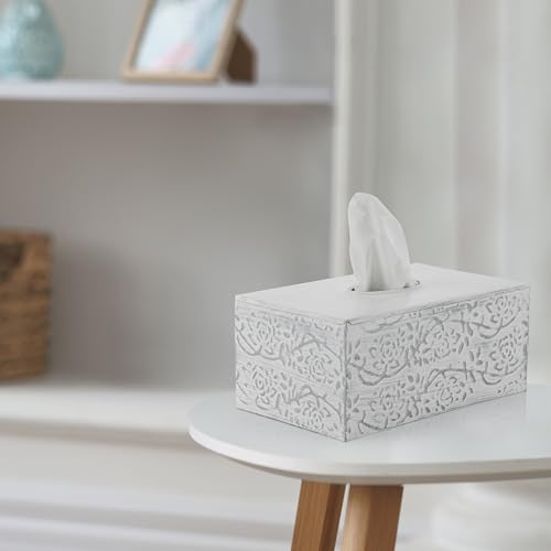 Modern Farmhouse Decorative Tissue Box Holder - Distressed White, Rustic Metal Design for Bathroom - size: Rectangle