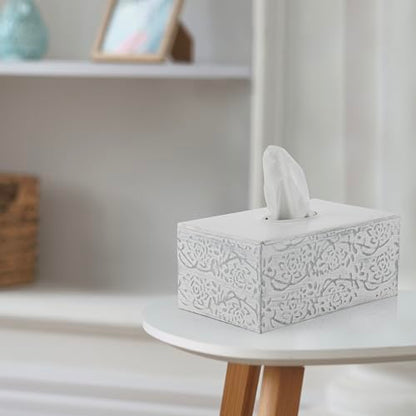 Modern Farmhouse Decorative Tissue Box Holder - Distressed White, Rustic Metal Design for Bathroom - size: Rectangle