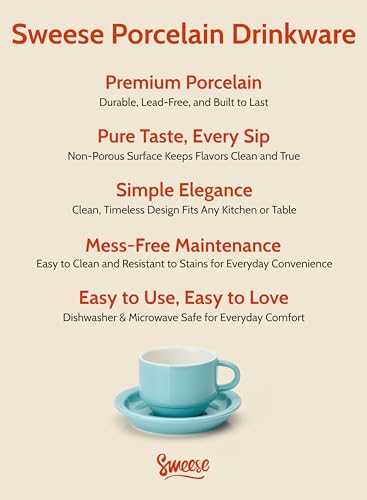 Sweese 2.5 Ounce Porcelain Stackable Espresso Cups with Saucers and Metal Stand Set of 4, Turquoise - color: Turquoise, size: 2.5 Ounces