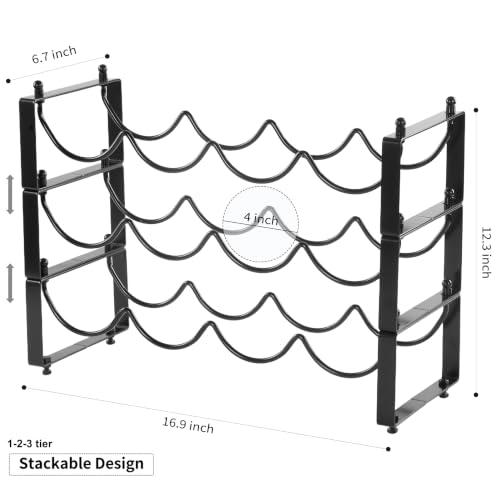 TONLEA Stackable Water Bottle Organizer Holder, Wine Rack,3-Tier 12 Bottles Wine Storage Cabinet Shelf, Wine Racks Countertop for Pantry,Kitchen