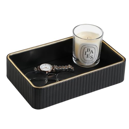 Desk Organizer Tray, PU Leather Nightstand Organizer, Black, Small | Decorative Valet Tray for Men Women, Perfume Vanity Trays, Trinket Dish, Key Bowl for Entryway Bedside Table - color: Black, Small