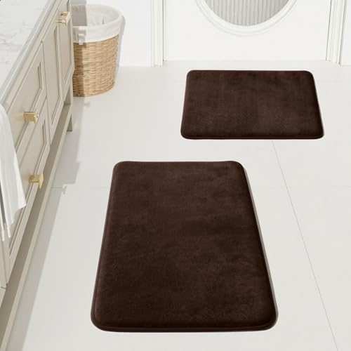 Bathroom Rugs Sets 2 Piece, Non-Slip & Quick Dry Bath Mat Set, Ultra Soft Velvet Bath Rugs for Bathroom, Toilet and Shower Floor, Brown - color: Brown, size: 17"x24"+20"x32"