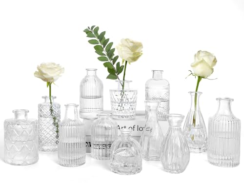 Clear Glass Bud Vases Set of 12, Small Vases for Centerpieces | Vintage Mini Vases for Wedding Decor, Glass Bud Vase in Bulk, Office and Home Table Flower Décor - color: Clear-12pcs, size: 12Pcs