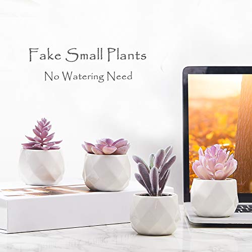 CADNLY Fake Succulent Plant Set Desk Plants Faux Succulents Pots Mini Purple Decor