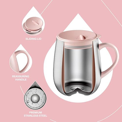 Ideus 16 oz Insulated Coffee Mug with Handle and Lid, Double Wall Stainless Steel Vacuum Thermal Coffee Mug, Travel Coffee Cup Thermal Cup for Home and Office (Sakura Pink 2.0, FUJI DAWN) - color: Sakura Pink 2.0