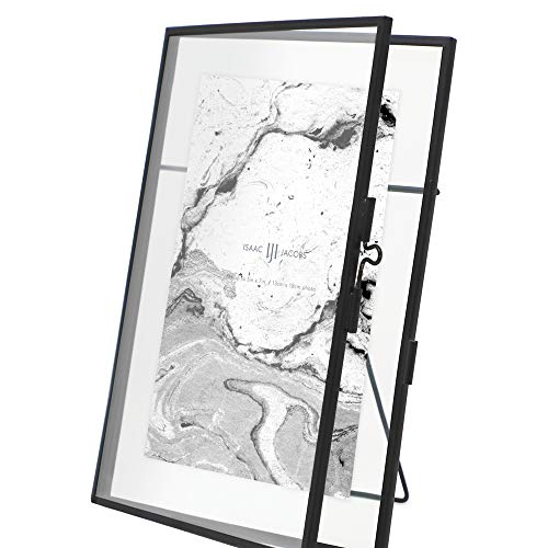 Isaac Jacobs 5x7 Black Vertical Metal Floating Photo Frame, Locket Closure | Modern Style Brass and Glass, Metal Floating Desk Photo Frame (Vertical), with Locket Closure, Art, Mementos & Keepsakes - size: 5x7