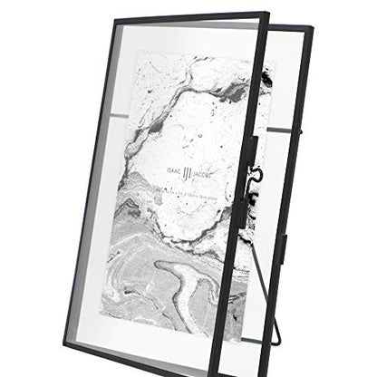 Isaac Jacobs 5x7 Black Vertical Metal Floating Photo Frame, Locket Closure | Modern Style Brass and Glass, Metal Floating Desk Photo Frame (Vertical), with Locket Closure, Art, Mementos & Keepsakes - size: 5x7