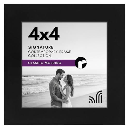 Americanflat 4x4 Picture Frame - Engineered Wood - Black | Shatter-resistant glass, wall or tabletop display with included easel, sawtooth hangers included - color: Black, size: 4x4
