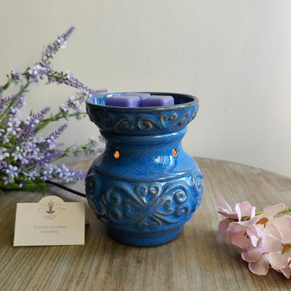 Hosley 5 High Blue Ceramic Electric Warmer. Ideal Gift for Wedding Spa Aromatherapy. Use with Wax Melts Cubes and Fragrance Oils. - color: Blue
