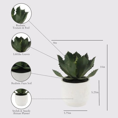 CG Hunter Round Faux Succulent Arrangement, Set-of-2 Premium Artificial Indoor Plants Enhances Interior Design, Display on Any Surface in Your Home Adding an Inviting Touch of Nature, Pots Included - size: 10" Round Set-of-2