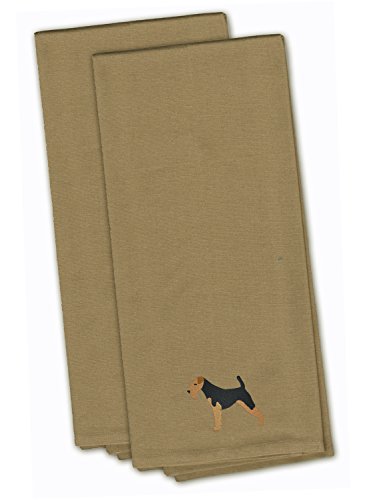 Caroline's Treasures BB3457TNTWE Airedale Terrier Tan Embroidered Towel Set of 2 Decorative Bathroom Guest Hand Towel for Hand, Face, Tea, Dishcloth, 19 X 25, Tan - color: Tan, style: Airedale Terrier