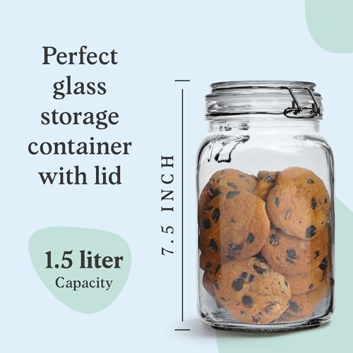 Set of 3 Glass Mason Jar with Airtight Lid 50 Ounces | Glass Storage Container for Food, Flour, Pasta, Coffee, Candy, Dog Treats, Snacks - size: 50 oz 3 Pack