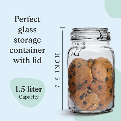 Set of 3 Glass Mason Jar with Airtight Lid 50 Ounces | Glass Storage Container for Food, Flour, Pasta, Coffee, Candy, Dog Treats, Snacks - size: 50 oz 3 Pack
