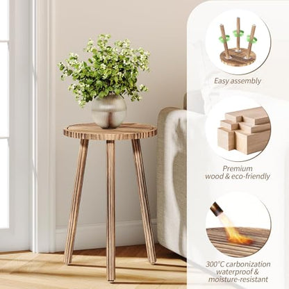 Plant Stand Indoor - 3-Pack Taller Single Wood Plant Stand for 6-12 Inch Pots, Mid-Century Modern Plants Stool for Large Plants, Small Round Wooden Planter Table for Living Room, Balcony