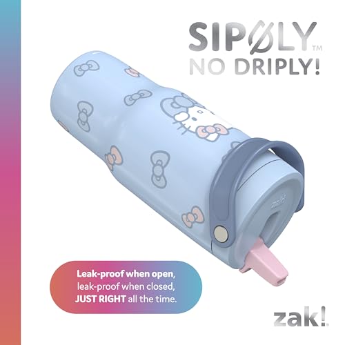Zak Designs Hello Kitty Siply 20oz Leak-Proof Straw Insulated Tumbler | BPA Free, Stainless Steel, Handle, Cupholder Friendly, Dishwasher Safe, Kids Water Bottle, Reuseable For School, Home, Travel - color: Hello Kitty