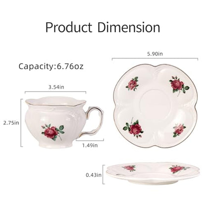 KAMMAK Tea Cups and Saucers Set of 2, 6.8 oz Porcelain Coffee Cups, 564N | Stackable Espresso Mugs, Ceramic Demitasse for Coffee, Cappuccino, Latte, Americano, Tea - size: 7KPSP564N