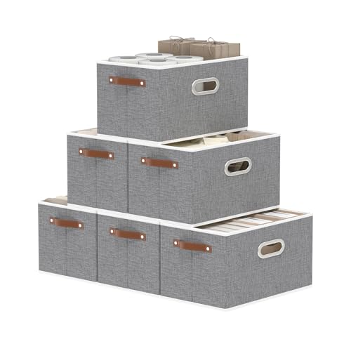 Yawinhe Fabric Storage Baskets,13.0x9.1x7.9in,Grey,6-Pack | Foldable Storage Bins for Shelves, Closet Bins for Organization, Collapsible Storage Baskets for Towels, Rectangle Basket - color: Grey, size: 12.99x9.05x7.87in/6-Pack