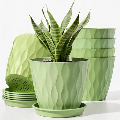 6 Pack Plant Pots with Drainage Holes, 4 Inch Plastic Indoor Flower Pots, Succulent Pots for Orchids, Violets, Succulents, Herbs and Other Small Plant, Light Green - color: Light Green