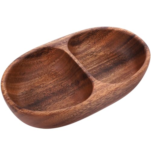 BESPORTBLE Decor snacks storage bowl nut plate wood divided salad bowl wooden fruit bowl food plate candy plate Double compartment bowl salad bowl container fruit dish south america tray