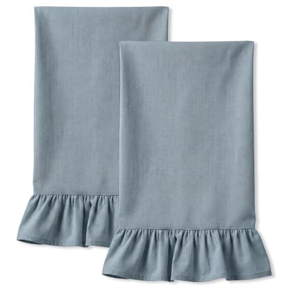HunnmingRe Dusty Blue Kitchen Towels Set of 2, 100% Cotton Retro Ruffled Dish Towels 18"x28" Absorbent Tea Cloths for Farmhouse Charm, Drying Dishes, Entertaining Guests - color: Dusty Blue, style: Retro