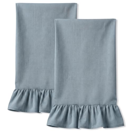 HunnmingRe Dusty Blue Kitchen Towels Set of 2, 100% Cotton Retro Ruffled Dish Towels 18"x28" Absorbent Tea Cloths for Farmhouse Charm, Drying Dishes, Entertaining Guests - color: Dusty Blue, style: Retro