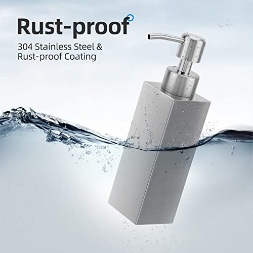 Soap Dispenser with Rust Proof Stainless Steel Pump Refillable for Bathroom and Kitchen Soap Dispenser for Essential Oils, Liquid, Lotions (8.5OZ / 250ML) - color: Square-silver