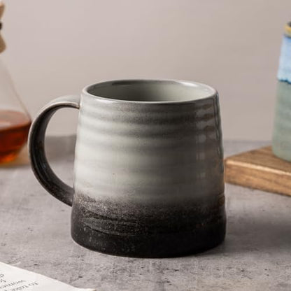 15.5oz Large Heavyweight Ceramic Mug, Reactive (Grey-Black) | 15.5oz Medium-Large, Heavy Weighted Stoneware, Reactive Transmutation Glaze, Microwave & Dishwasher Safe, Gift Box - color: Grey Black