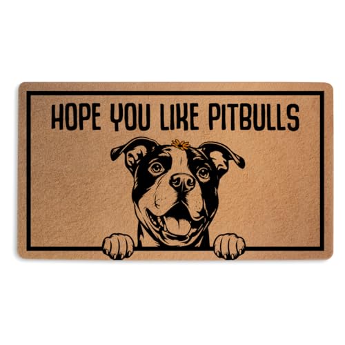 Pitbulls Door Mat, Faux Coco Coir Doormat with Non-Slip PVC Backing | Dog Printed Welcome Mat for Outdoor Indoor Entryway Porch Home, Dog Lover Gifts for Women, Hope You Like Pitbulls18x30 Inch - color: Multicolour 0344