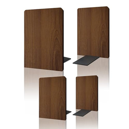 Brosisincorp Walnut Wood Book Ends for Shelves - Hand Polished Edges, Non-Skid Bookends for Heavy Duty Book Holders Office Desk Shelves Decorative Book Organizer, 6.69"H x 4.72"W x 3.94"L (2 Pairs) | 6.69"Hx4.72"Wx3.94"L, Heavy Duty Wooden Bookend with St