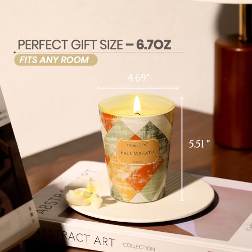 HomeLights Soy Wax Candles for Home Scented, 1-Wick Candles in Fall Wreath Scented, Rustic Modern Aromatherapy Candles Gift for Parties, Relaxing, 6.7oz - color: Fall Wreath