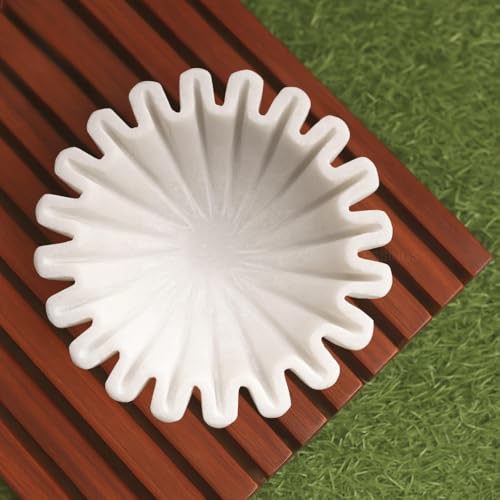 SWADESHI BLESSINGS Handcrafted Marble Ruffle Bowl for Home Decor, 6" | 100% Real White Marble, Catch-all Scalloped Fluted Decorative Bowl for Ring Dish, Fruit Bowl, Coffee&Dining Table, Gift-Ready - size: 6 Inches