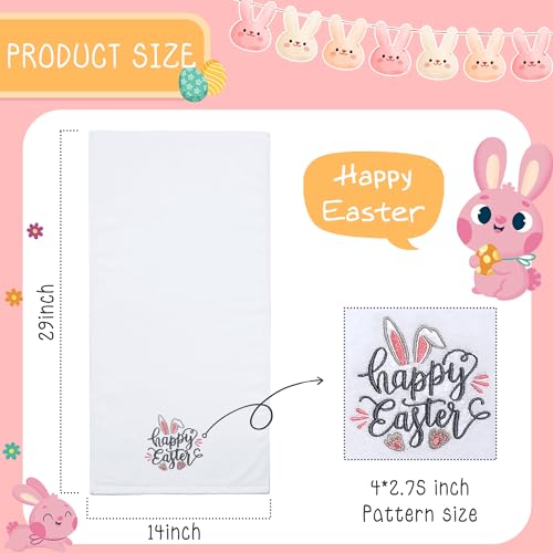 Easter Hand Towels 100% Cotton Embroidered Happy Easter Bunny Decorative Bathroom Kitchen Dish Towels Set Gift Set of 2 14x29 inch - color: Est.gnome