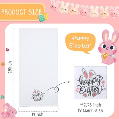 Easter Hand Towels 100% Cotton Embroidered Happy Easter Bunny Decorative Bathroom Kitchen Dish Towels Set Gift Set of 2 14x29 inch - color: Est.gnome