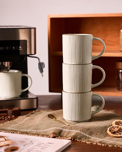 famiware Coffee Mug Set of 4, Star 12 oz Ceramic Mugs Cups Set with Handle | Stoneware Stackable Catering Cup for Coffee, Tea, Cappuccino, Latte, Microwave & Dishwasher Safe, White - color: Star-White, size: 4 Count (Pack of 1)